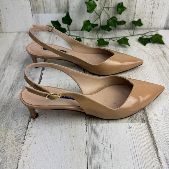 Stuart Weitzman Nude Patent Slingback low Heels Size 8.5 - Picture 2 of 10